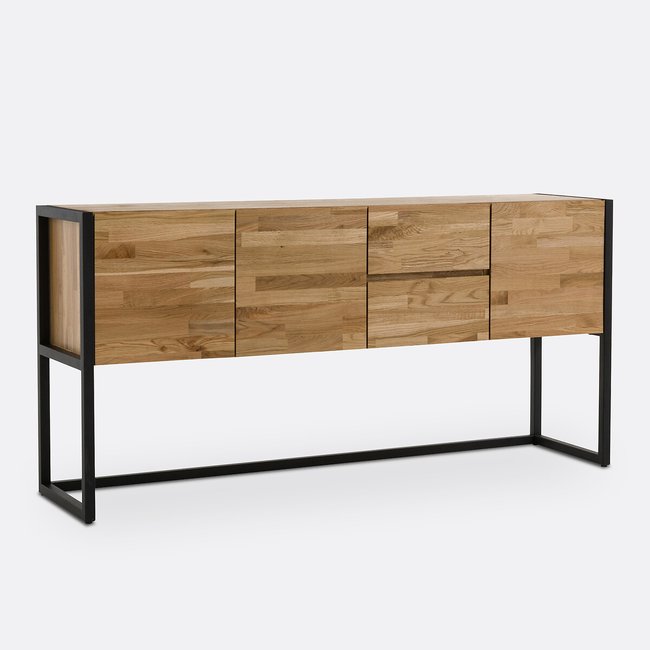 Sideboard Hiba, Eiche massiv und Stahl eiche <span itemprop=