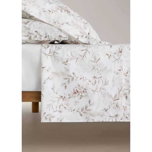 Drap plat imprimé fleurs de jardin Lit 135/140 cm pêche <span itemprop=
