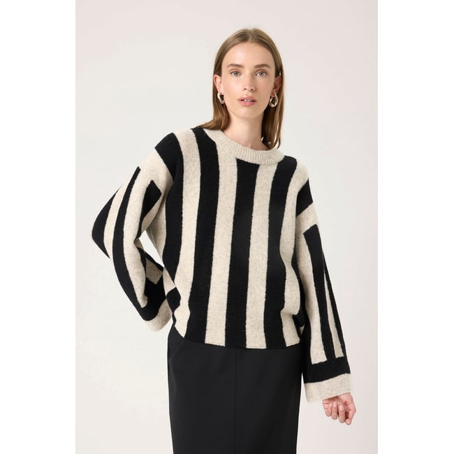 Pullover tricoté noir beige black & dune stripe <span itemprop=