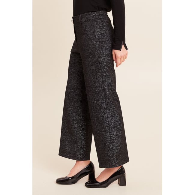 Pantalon large à paillettes noir <span itemprop=