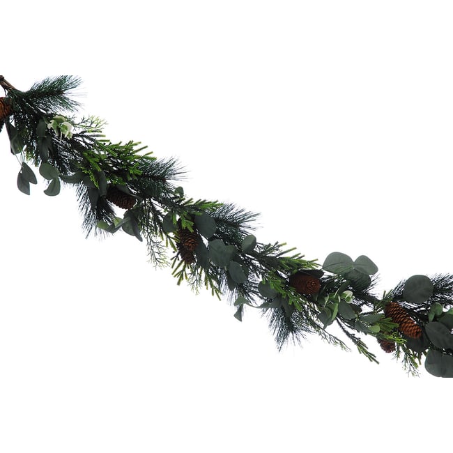 152cm Nordic Lights Eucalyptus & Pinecones Garland, green, SO'HOME