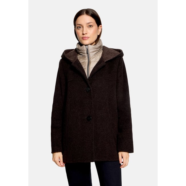 Veste en laine à capuche dark brown melange <span itemprop=