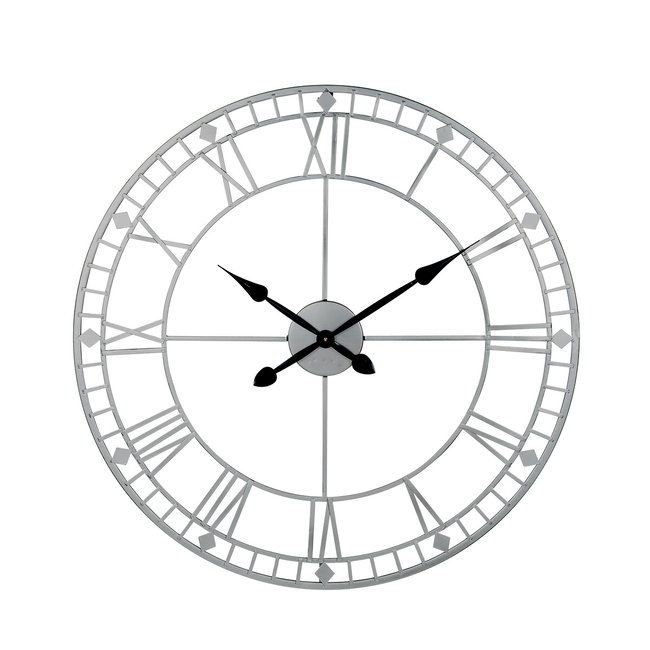 80cm Antique Silver Metal Round Wall Clock, silver-coloured, SO'HOME