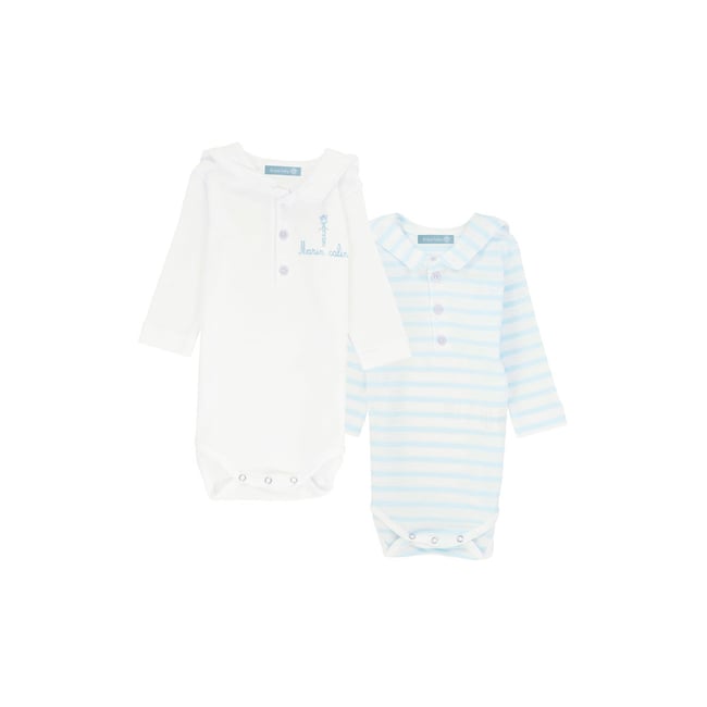 Lot de 2 bodies col marin en coton BRENDAN BABY blanc/nuage <span itemprop=