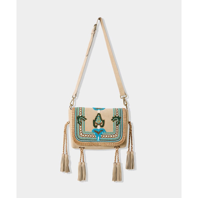 Sac Porté Croisé Daim Tressé Perles pierre multicolore <span itemprop=