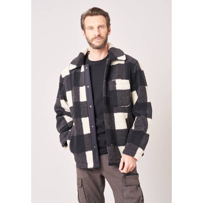 Veste regular homme à carreaux, effet sherpa  RIDWAY black <span itemprop=