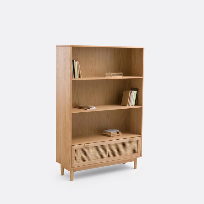 Bücherregal Loris, Eichenfurnier und Rattan natur <span itemprop=