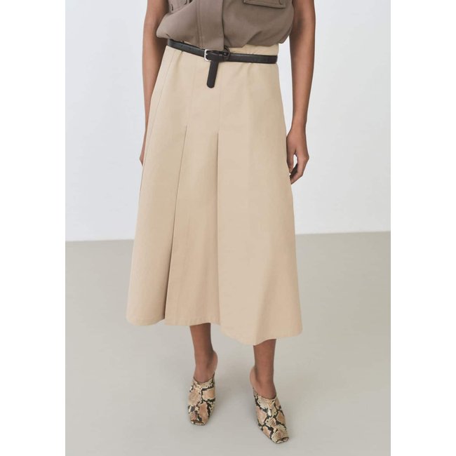 Jupe évasée détail pinces marron moyen <span itemprop=