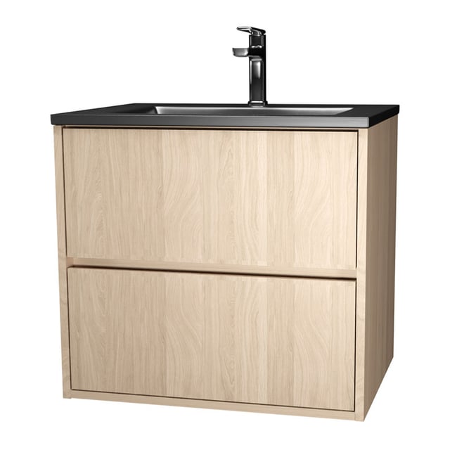 Meuble de salle de bains suspendu 2 tiroirs avec vasque Couleur noir <span itemprop=