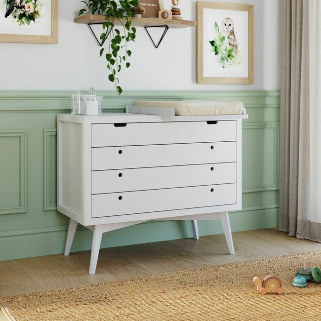 Commode à langer 4 tiroirs Bois massif  MARLEY blanc <span itemprop=