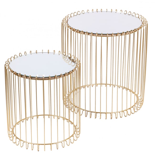 Set de Tables Basses Rondes en Métal Doré et Plateaux Miroirs Couleur v019843 <span itemprop=