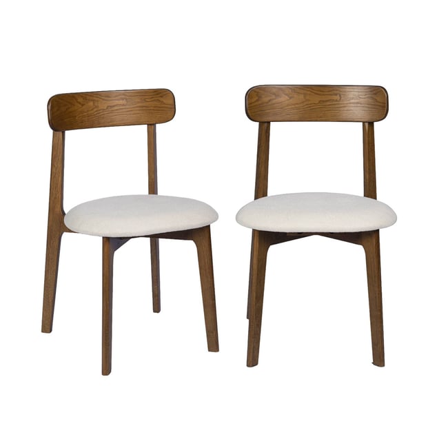 Chaise vintage bois d'hévéa teinte noyer et tissu texturé (lot de 2) VICTOIRE Couleur noyer <span itemprop=