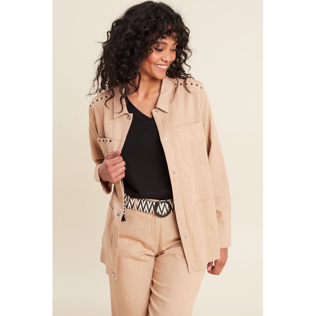 Surchemise boutonnée brodée sable <span itemprop=