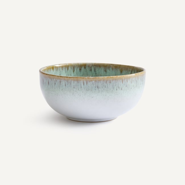 Lot de 4 grands bols, en grès émaillé, FARA kaki/bleu <span itemprop=