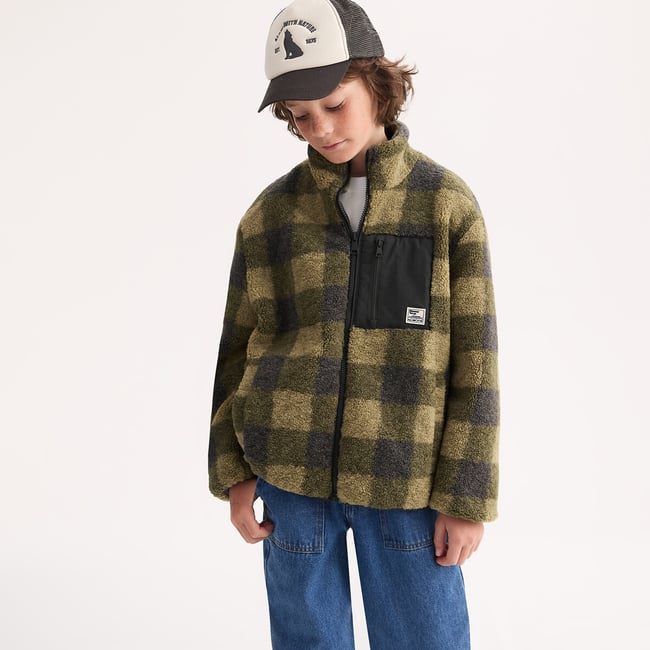 Giacca in pile con zip, collo alto e motivo a quadri a quadri LA REDOUTE COLLECTIONS