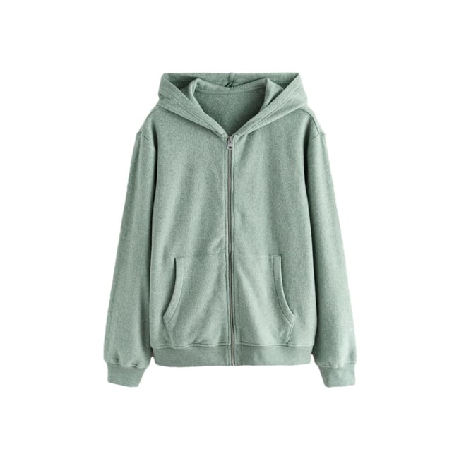 Sweat à capuche zippé en polaire vert sauge <span itemprop=