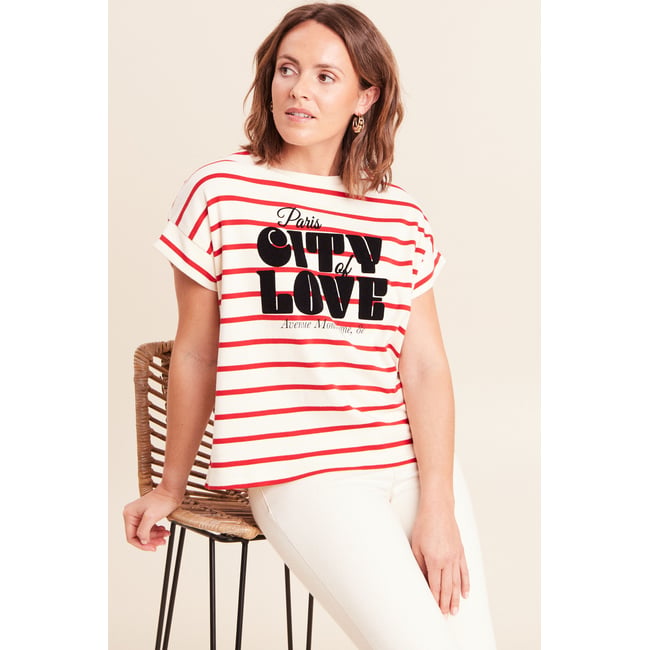T-shirt droit col rond manches courtes rouge <span itemprop=