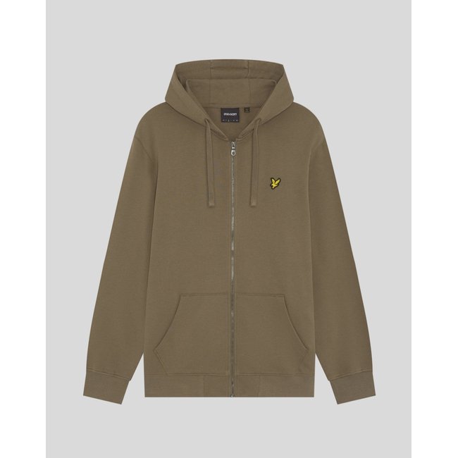 Sweat à capuche zippé en coton loopback vert kaki cendré <span itemprop=