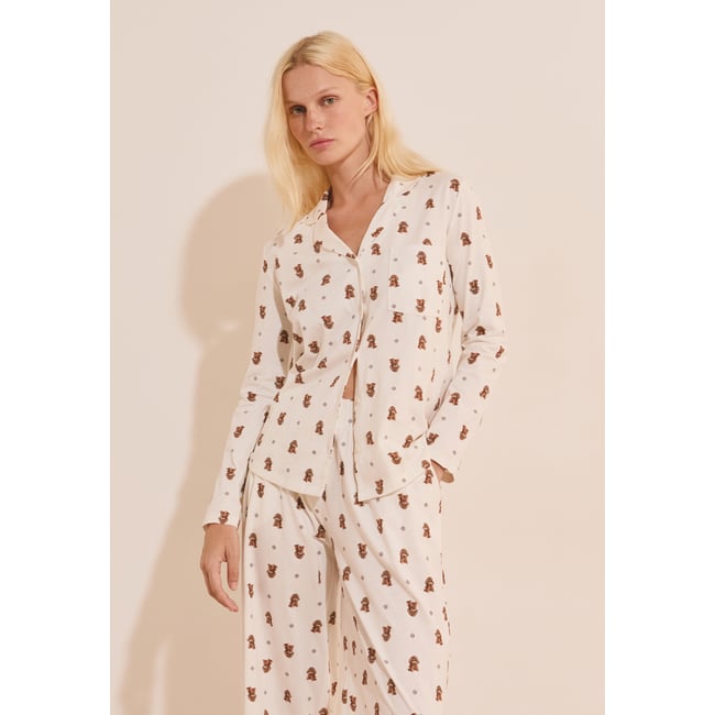 Chemise à motifs chiens en coton RUBY ecru <span itemprop=