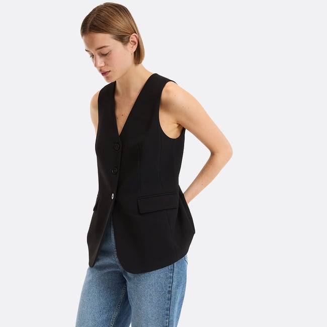 Gilet lungo dal taglio dritto nero  LA REDOUTE COLLECTIONS