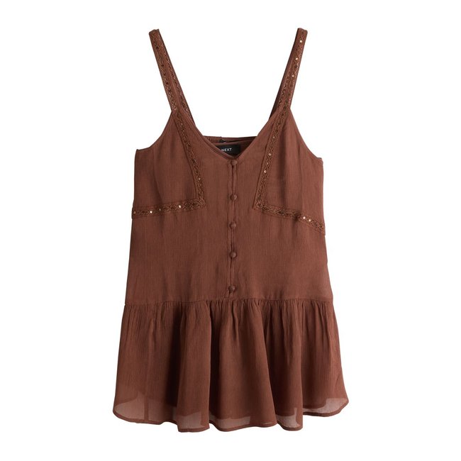 Top crochet finitions sequins marron rouille <span itemprop=