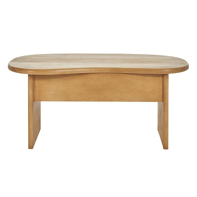 Table basse relevable design haricot avec rangement en bois manguier massif L95 cm KOKOA Couleur chêne clair <span itemprop=