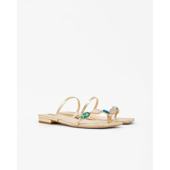 Mules à bout carré et cabochons THETIS doré <span itemprop=