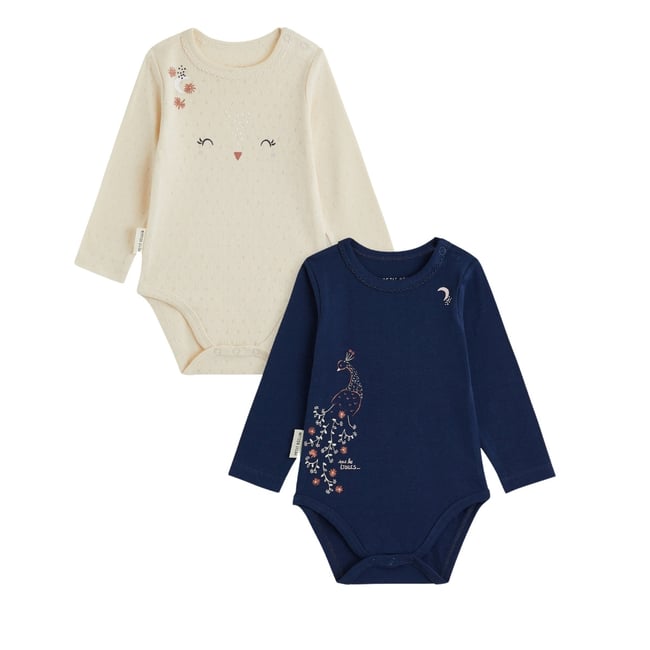 Lot de 2 bodies bébé manches longues Ollie bleu <span itemprop=