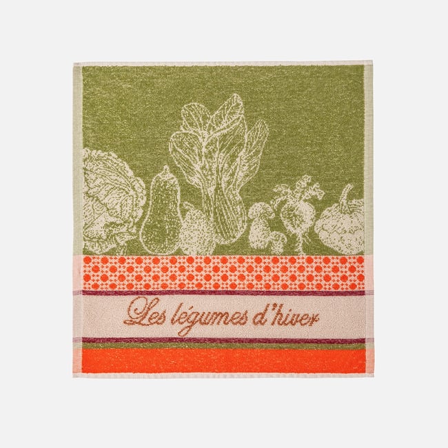 Essuie-mains éponge jacquard LÉGUMES D'HIVER vert <span itemprop=