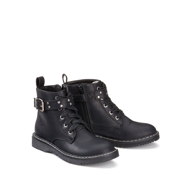 Bottines zippées et à lacets noir <span itemprop=