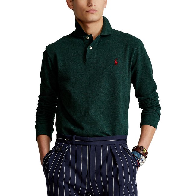 Custom fit polo shirt with long sleeves in cotton pine green Polo Ralph Lauren La Redoute
