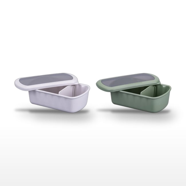 Lot de 2 lunchbox 1L avec 2 ustensiles de cuisine STORAGE beige|vert <span itemprop=
