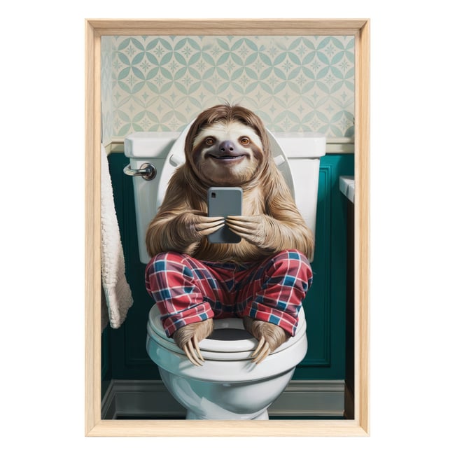 Tableau Mural Encadré Paresseux Aux Toilettes ANIMAUX HUMANISÉS Couleur tableaux encadrés <span itemprop=