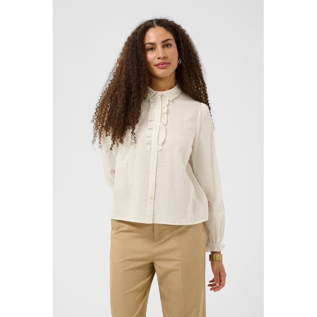Chemise à manches longues blanc white black thin stripe <span itemprop=