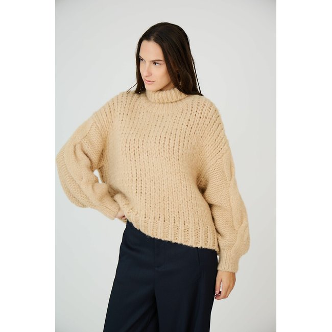 Rollkragenpullover, Grobstrick beige <span itemprop=