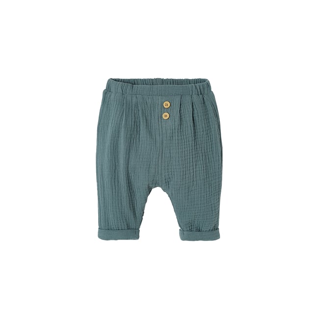 Pantalon coupe sarouel en gaze de coton bébé bleu <span itemprop=