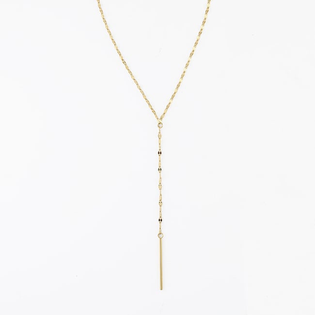 Collier Y chaîne fine acier inoxydable doré <span itemprop=