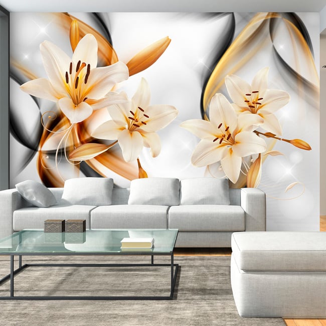 Papier peint intissé panoramique Fleurs Innocence of Lily Couleur noir <span itemprop=