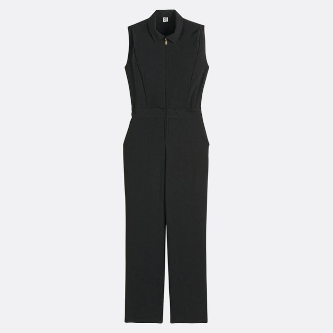 Combinaison pantalon fluide, zippée sans manches noir <span itemprop=
