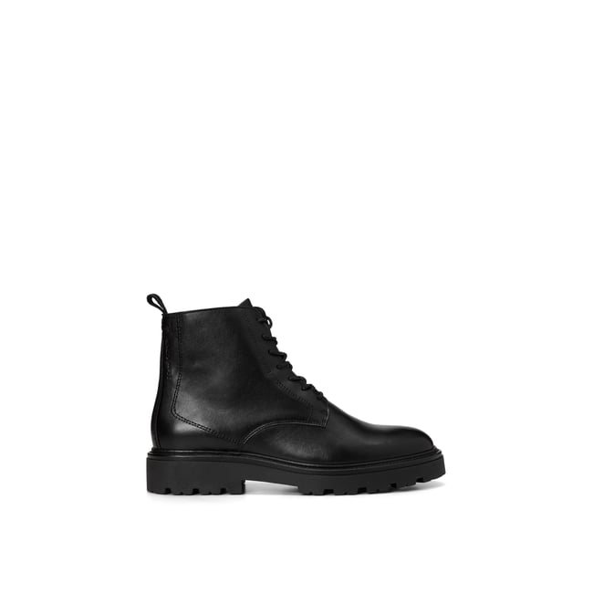 Bottes à lacets, modèle Phil en cuir de vachette de qualité supérieure noir <span itemprop=