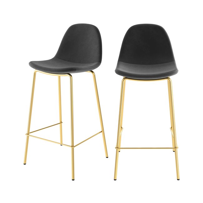 Lot de 2 chaises pour îlot central 65 cm en velours - HENRIK Couleur noir et pieds dorés <span itemprop=