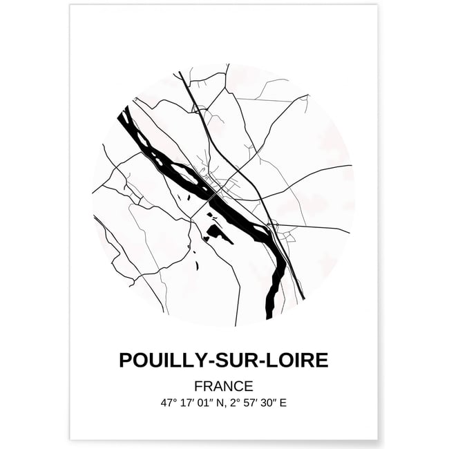 Affiche Carte Pouilly-sur-Loire Couleur blanc <span itemprop=