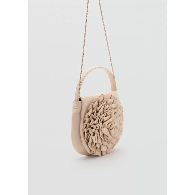 Sac à main en cuir fleur relief blanc cassé <span itemprop=