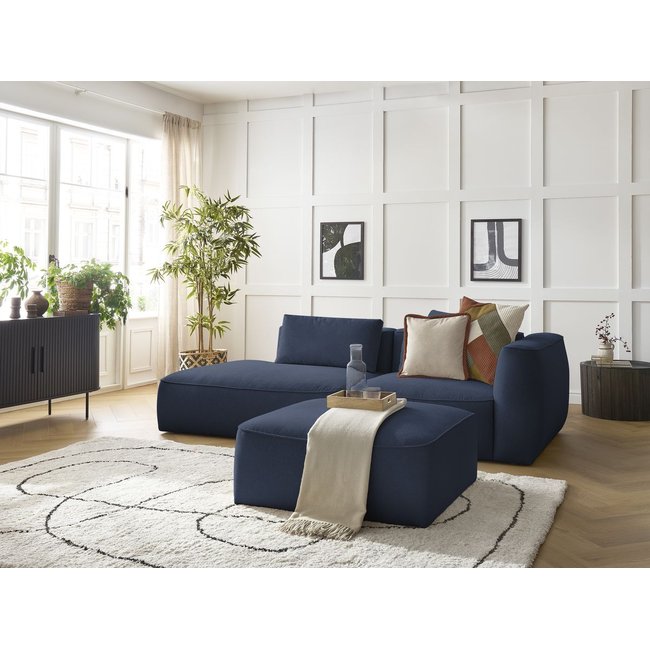 Canapé droit fixe 4 places en tissu chiné avec pouf, LEOPOLD - BOBOCHIC