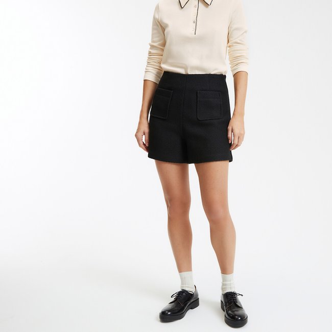 Short en tweed noir <span itemprop=