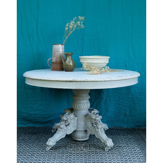 Table à manger ovale pour 4 personnes Romy N°1590 - Bon état Couleur blanc <span itemprop=