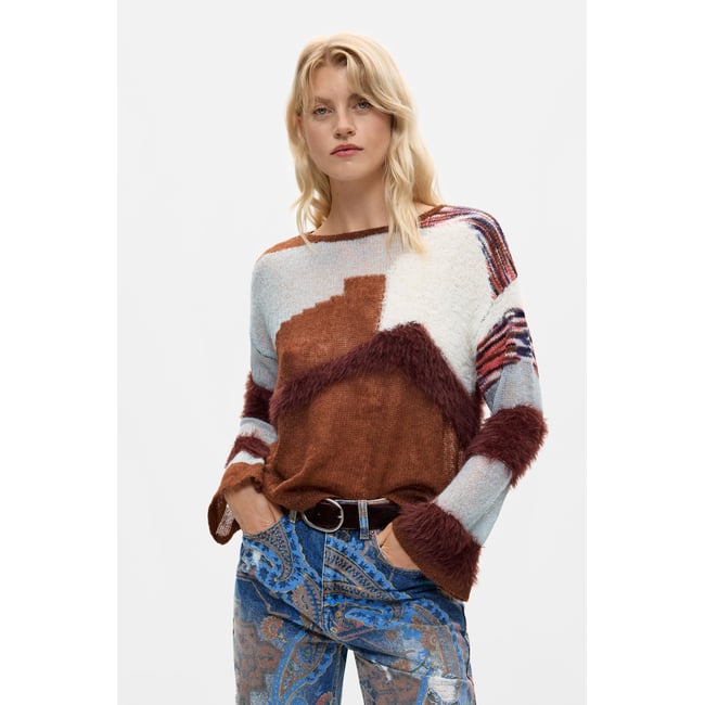 pull tricot combiné marron <span itemprop=