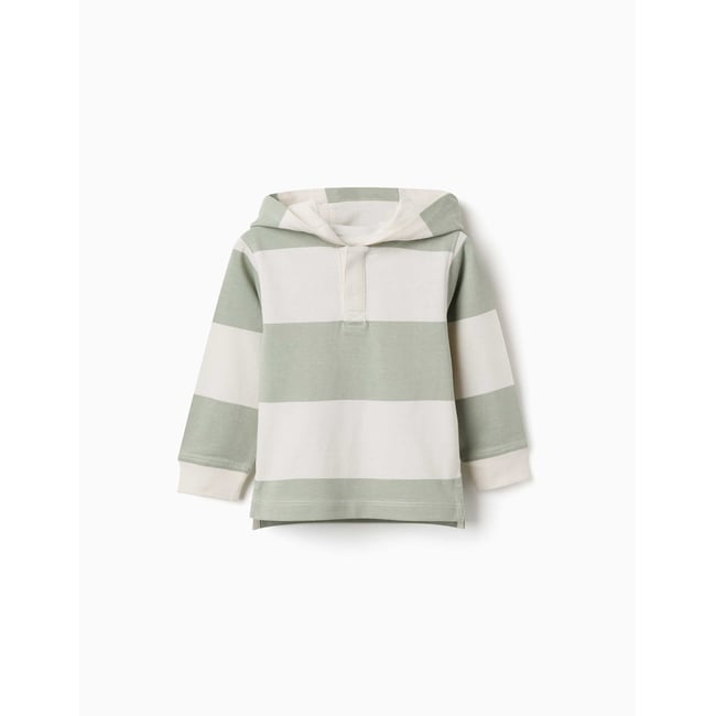 Sweat en coton avec capuche et à rayures vert clair <span itemprop=