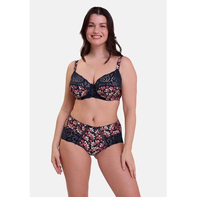 Shorties em microfibra estampada, Amélie Print estampado flores marinho/vermelho <span itemprop=