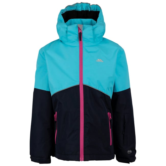 Blouson de ski à capuche amovible motif/style blocs de couleurs bleu <span itemprop=
